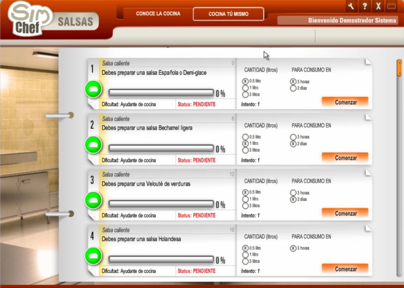 Simulador SIM CHEF, Salsas en Cocina de INFINITY LEARNING